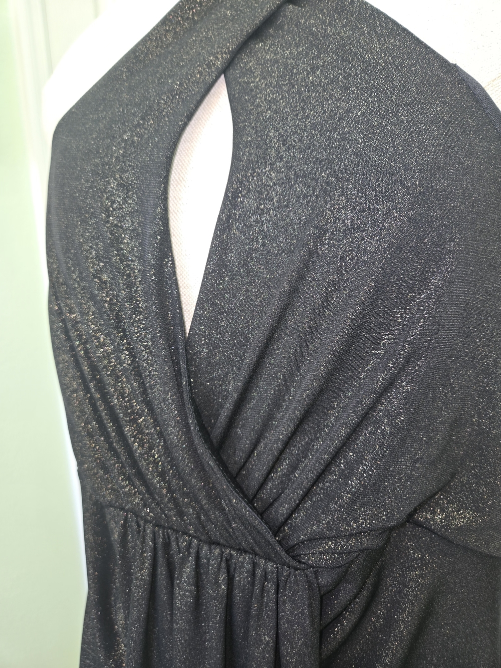 Patricia Field Y2K Black Gold Sparkle Tie Back Halter Midi Dress - Picture 4 of 13